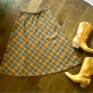 Plaid A-Line Skirt in Brown and Blue